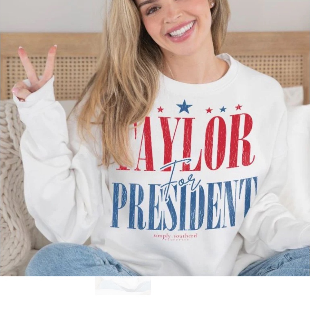 SIMPLY SOUTHERN PREZ WHITE LONG SLEEVE CREW SWEATSHIRT - Taylor For President